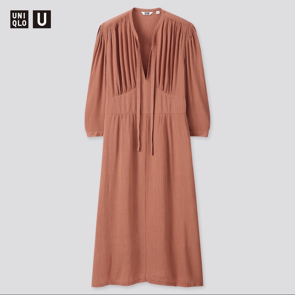 Lemaire x Uniqlo Viscose Bow Tie 3/4 Sleeve Dress - Picture 1 of 10